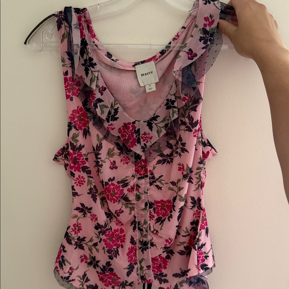 Anthropologie Maeve Pink Floral Sleeveless Top